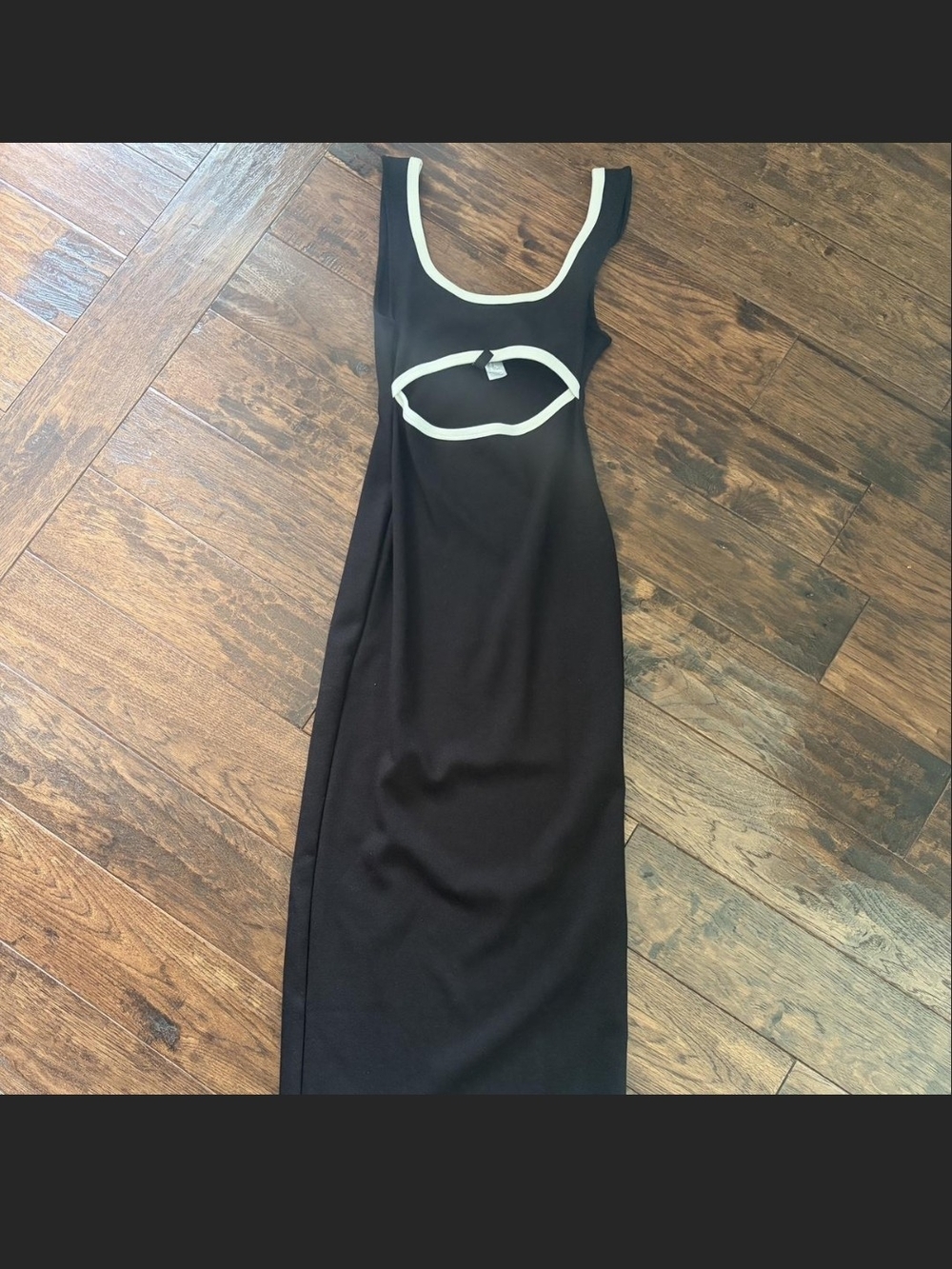 H&M Black Sleeveless Cutout Midi Dress with White Trim